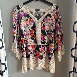 NWT Women’s Democracy Floral Lace Trim peplum crochet top 3x